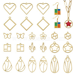 44Pcs 11 Styles Rack Plating Alloy Open Back Bezel Pendants, For DIY UV Resin, Epoxy Resin, Pressed Flower Jewelry, Cadmium Free & Nickel Free & Lead Free, Mixed Shapes, Light Gold, 16~33.5x15.5~29x1~2mm, Hole: 1.2~3mm, 4pcs/style(FIND-TA0003-34)