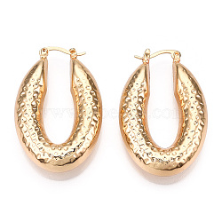 Brass Hoop Earrings, Oval, Real 18K Gold Plated, 39x8mm(EJEW-H301-07G)