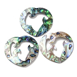 Natural Paua Shell Pendants Geometric Charms, Heart, 37x40x1~2mm, Hole: 1mm(SSHEL-N038-01B)