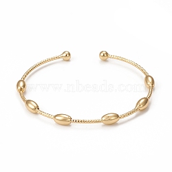 Rack Plating Brass Cuff Bangles, Long-Lasting Plated Oval Bead Bangles for Women Men, Cadmium Free & Lead Free, Real 18K Gold Plated, Inner Diameter: 2-3/8 inch(5.9cm)(BJEW-E071-12G)