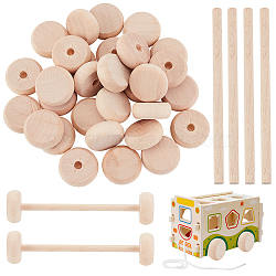 Olycraft 30Pcs Schima Wood Vehicle Wheels, Toy Making Accessories, Flat Round, with 15Pcs Schima Wood Sticks, BurlyWood, Wheel: 2.55x1cm, Hole: 4.5mm, Sticks: 10x0.5cm(DIY-OC0010-70A)