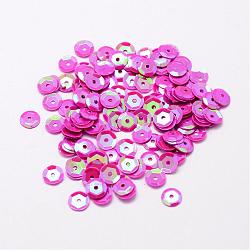 Plastic Paillette Beads, Semi-cupped Sequins Beads, Center Hole, Fuchsia, 4x0.5mm, Hole: 1mm(PVC-A002-4mm-02)