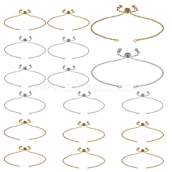 16Pcs 2 Colors Adjustable 304 Stainless Steel Cable Chains Bracelets Making, with Brass Bead, Golden & Stainless Steel Color, 9-3/8 inch(23.8cm), 8pcs/color(AJEW-ME0001-03)