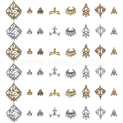 64Pcs 16 Styles Tibetan Style Alloy Chandelier Components, Mixed Shapes, Mixed Color, 4pcs/style(PALLOY-SC0003-48)