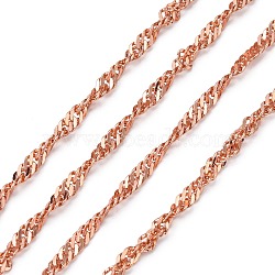 Brass Singapore Chains, Water Wave Chains, Nickel Free, Soldered, Rose Gold, 3.5x1mm(X-CHC-L019-75RG)