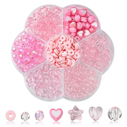 DIY Acrylic & Polymer Clay Beads Jewelry Making Finding Kit, Pink, 6~9x6~9.5x1~7mm, Hole: 1~2.5mm, 377pcs/box(DIY-YW0008-86)