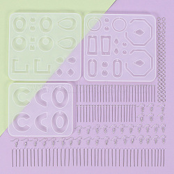 2Pcs 2 Style Silicone Pendant Molds, with Ear Hook, Jump Ring, Eye Pins, Head Pins, for Earring Making, Clear, 123~158x150~168x7mm, 1Pc/style(PW-WG53634-01)