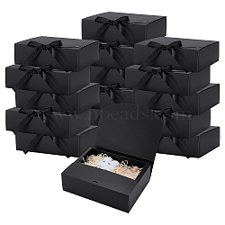 Cardboard Paper Gift Packing Boxes with Ribbon, Rectangle, Black, 27x22x8cm(CON-WH0107-60A)
