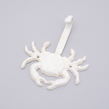Ocean Theme Iron Wall Hooks, Coat Towel Hooks, Wall Decorations Ornaments, Crab, White, 127x108x36mm, Hole: 3.5mm