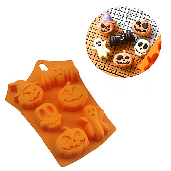 Halloween Theme, Food Grade Silicone Molds, Fondant Molds, For DIY Cake Decoration, Chocolate, Candy, UV Resin & Epoxy Resin Jewelry Making, Mixed Shapes, Random Single Color or Random Mixed Color, 230x173x24mm, Inner Diameter: 44~68x44~78mm