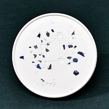 Twelve Constellations Plaster Coaster, with Lapis Lazuli Clips, Flat Round, Libra, 100mm