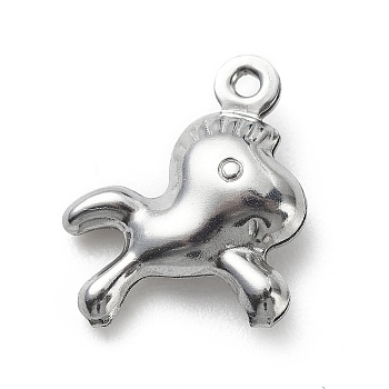 304 Stainless Steel Pendants, Horse Charms, Stainless Steel Color, 13.3x11.3x3.8mm, Hole: 1mm