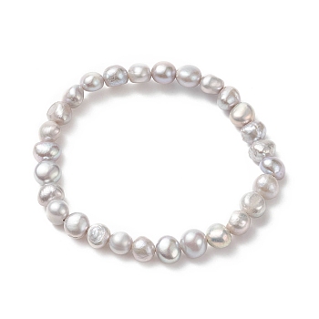 Natural Pearl Beaded Stretch Bracelets for Women, Light Grey, Inner Diameter: 2-1/8 inch(5.3cm)