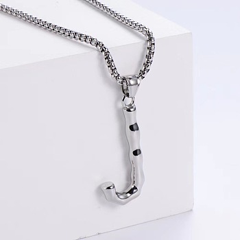 3Pcs Stainless Steel Textured Letter Pendant Box Chain Necklaces, Stainless Steel Color, Letter J