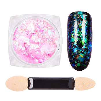 Nail Art Glitter Powder, Starry Sky/Mirror Effect, Shiny Nail Decoration, with One Brush, Hot Pink, 30x30x17mm, about 0.3g/box