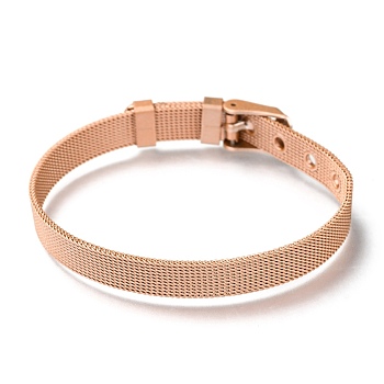 304 Stainless Steel Watch Bands, Watch Belt Fit Slide Charms, Rose Gold Plated, 8-1/2 inch(21.5cm), 8mm