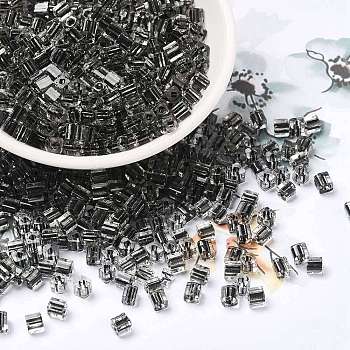 Glass Seed Beads, Transparent Lustered Glass, Square Hole, Square, Black, 4x4x4mm, Hole: 1.2mm, 5000pcs/pound