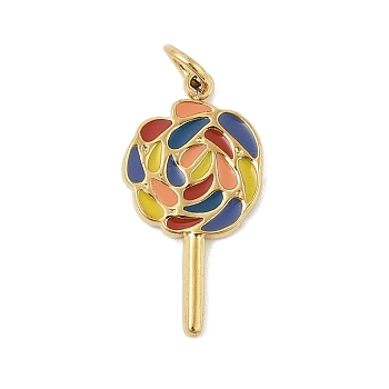 304 Stainless Steel Enamel Pendants, Real 18K Gold Plated, with Jump Ring, Lollipop, 21x11x2mm, Hole: 3.5mm