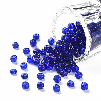 Glass Seed Beads, Transparent, Round, Blue, 6/0, 4mm, Hole: 1.5mm, about 1000pcs/100g