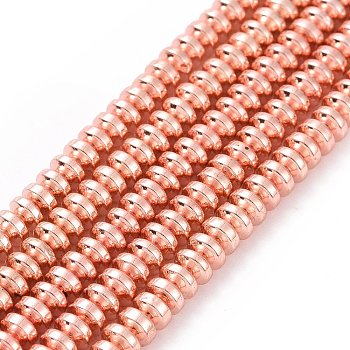 Electroplate Non-magnetic Synthetic Hematite Beads Strands, Grade AA, Long-Lasting Plated, Rondelle, Rose Gold Plated, 4x2mm, Hole: 1mm, about 175pcs/strand, 15.7 inch(40cm)