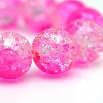 Baking Painted Crackle Glass Bead Strands, Round, Hot Pink, 6mm, Hole: 1.3~1.6mm, about 133pcs/strand, 31.4 inch