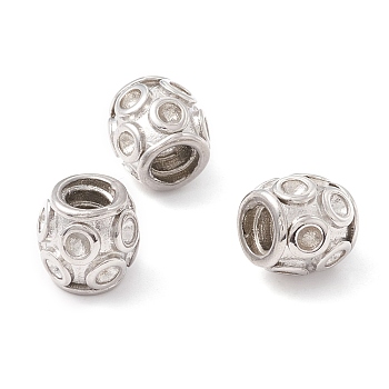 304 Stainless Steel European Beads, Large Hole Beads, Manual Polishing, Column, Stainless Steel Color, 10x10mm, Hole: 4.5mm