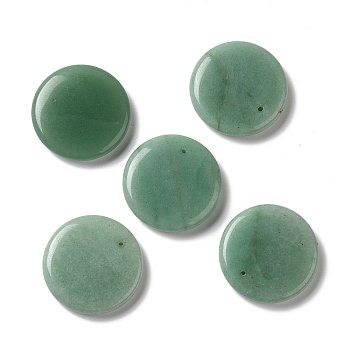  Natural Green Aventurine Pendants, Flat Round Charms, 30x6~7.5mm, Hole: 1.2mm