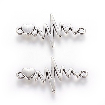 Tibetan Style Zinc Alloy Links connectors, Heartbeat, Antique Silver, 16.5x31x2.5mm, Hole: 1.5mm