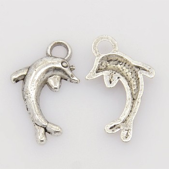 Tibetan Style Alloy Metal Pendants, Cadmium Free & Lead Free, Dolphin, Antique Silver, 19x11.5mm, Hole: 2.5mm