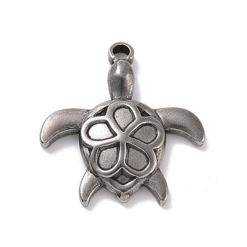 304 Stainless Steel Pendants, Sea Turtle, Stainless Steel Color, 26x24x3.5mm, Hole: 2.5mm
