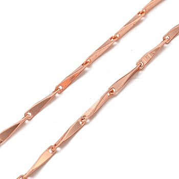 Brass Bar Link Chain Necklaces Making with Clasp, for Beadable Necklace Making, Rose Gold, 17.76 inch(45.1cm), Wide: 1.5mm