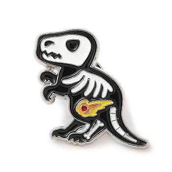 Animal Skeleton Theme Enamel Pin, Platinum Alloy Brooch for Backpack Clothes, Dinosaur, 28x28x1.5mm