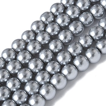 Baking Painted Pearlized Glass Pearl Round Bead Strands, Round, Slate Gray, 6.5x5.5mm, Hole: 1.4mm, about 142pcs/strand, 30.63''(77.8cm)