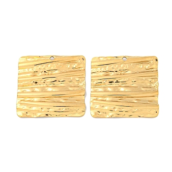 Ion Plating(IP) 304 Stainless Steel Pendants, Square Charm, Textured, Real 18K Gold Plated, 27x28x3mm, Hole: 2mm