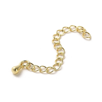 Rack Plating Brass Curb Chain Extender, End Chains with Teardrop Drop, Real 18K Gold Plated, 56mm