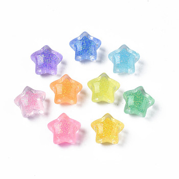 Translucent Acrylic Cabochons, with Glitter Powder, Star, Mixed Color, 15.5x16.5x11mm