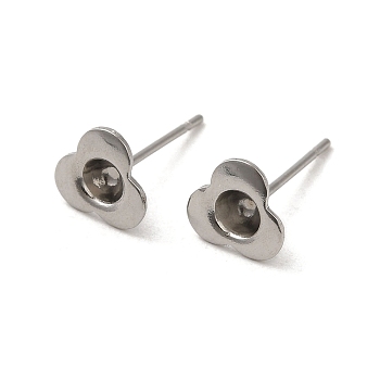 Flower 201 Stainless Steel Stud Earring Findings, Earring Settings with 304 Stainless Steel Pins, Stainless Steel Color, 7x7.5mm, Pin: 11x0.7mm, Tray: 2.7mm