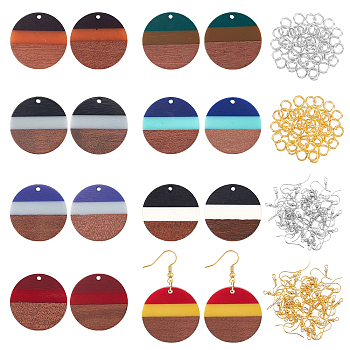 DIY Dangle Earring Making Kits, Including 16Pcs 8 Colors Resin & Walnut Wood Pendants, 32Pcs 2 Colors Brass Earring Hooks and 32Pcs 2 Colors Jump Rings, Mixed Color, Pendants: 28x3.5mm, Hole: 2mm, 2pcs/color