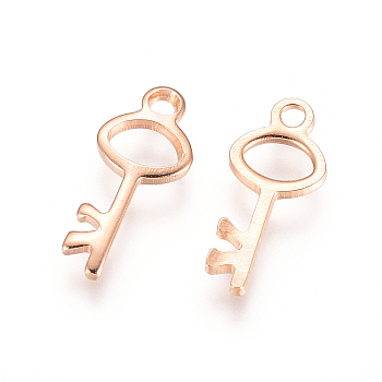 304 Stainless Steel Charms, Key, Rose Gold, 15x6x1mm, Hole: 1.5mm