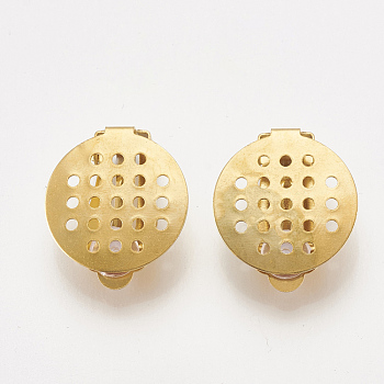 304 Ohrclips zum Aufstecken aus Edelstahl, mit runder flacher Auflage und Gummi, Flachrund, golden, 22x15x8 mm