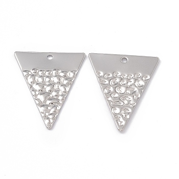 304 Stainless Steel Pendants, Triangle Charm, Stainless Steel Color, 28x22.5x1mm, Hole: 1.5mm