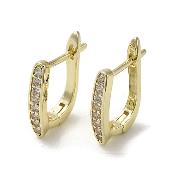 Brass Micro Pave Cubic Zirconia Arch Hoop Earring, Long-Lasting Plated, Golden, 14x3mm