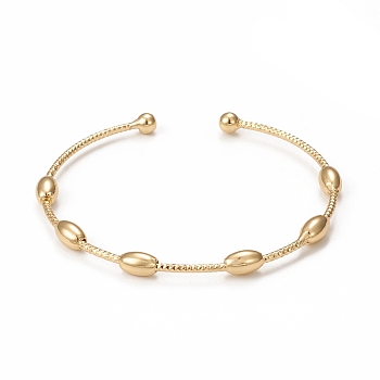 Rack Plating Brass Cuff Bangles, Long-Lasting Plated Oval Bead Bangles for Women Men, Cadmium Free & Lead Free, Real 18K Gold Plated, Inner Diameter: 2-3/8 inch(5.9cm)