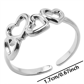 Stainless Steel Heart Cuff Ring for Unisex, Minimalist Adjustable Opening Ring, Stainless Steel Color