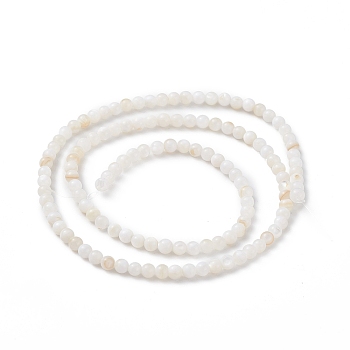 125Pcs Natural Freshwater Shell Beads, Dyed, Round, Creamy White, 3mm, Hole: 0.5mm