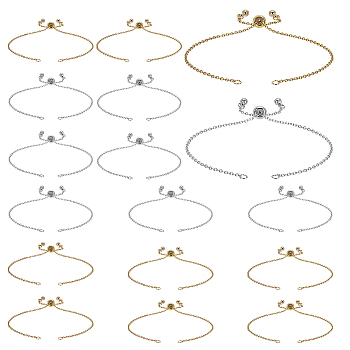 16Pcs 2 Colors Adjustable 304 Stainless Steel Cable Chains Bracelets Making, with Brass Bead, Golden & Stainless Steel Color, 9-3/8 inch(23.8cm), 8pcs/color