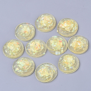 Transparent Epoxy Resin Cabochons, Imitation Jelly Style, with Sequins/Paillette, Shell Shape, Champagne Yellow, 23.5~24.5x22.5x9.5mm