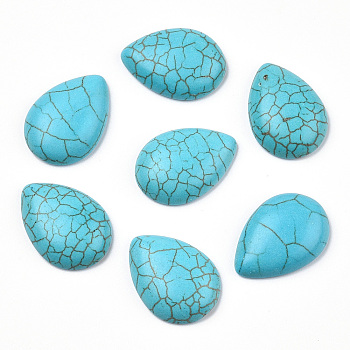 Craft Findings Dyed Synthetic Turquoise Gemstone Flat Back Teardrop Cabochons, Cyan, 18x25x6mm