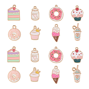 40Pcs 8 Styles Alloy Enamel Pendants, Cake, Light Gold, Mixed Color, 17~24x9~16x1.5~3mm, Hole: 1.8mm, 5pcs/style