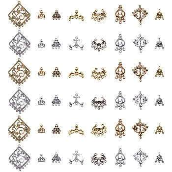 64Pcs 16 Styles Tibetan Style Alloy Chandelier Components, Mixed Shapes, Mixed Color, 4pcs/style